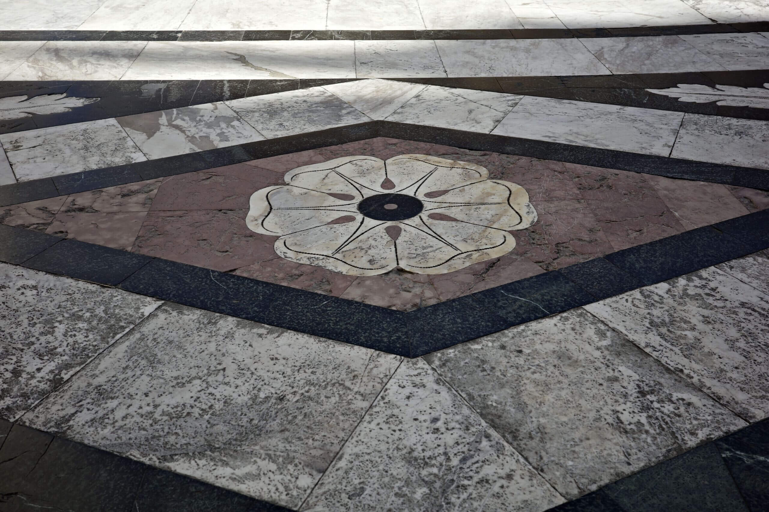 Intricate marble floor pattern at the Siena Cathedral, Toscana, Italy.
